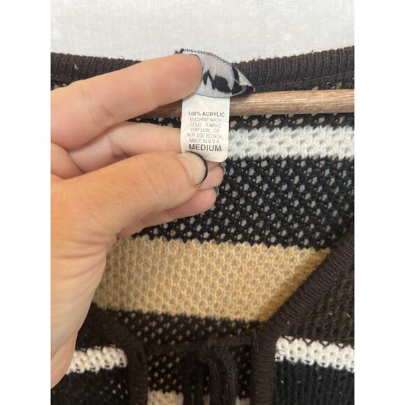 Vintage Y2K Rave Womens Knit Sweater Cardigan Duster Size M Striped Coachella - Picture 6 of 14